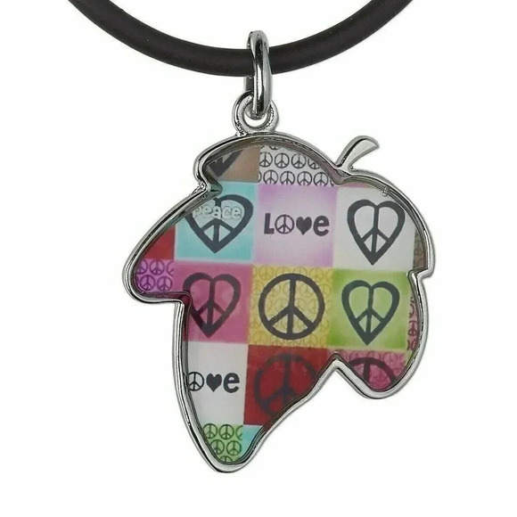 World Peace and Love Silver Black Multi Enamel Pendant Necklace - Picture 1 of 1